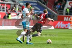 1. BL - Saison 2015/2016 - FC Ingolstadt 04 - Schalke 04 - Moritz Hartmann (#9 FC Ingolstadt 04) wird von Joel Matip (32, Schalke) gefoult - Foto: Meyer Jürgen