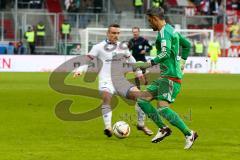 1. BL - Saison 2015/2016 - FC Ingolstadt 04 - 1. FSV Mainz 05 - Ramazan Özcan (#1 FC Ingolstadt 04) rettet vor Clemens Christian #27 Mainz - Foto: Meyer Jürgen