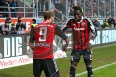 1. Bundesliga - Fußball - FC Ingolstadt 04 - FC Augsburg - Elfmeter Moritz Hartmann (9, FCI) schießt Tor zum 2:1 für den FCI Tor Jubel mit Danny da Costa (21, FCI)