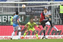 1. BL - Saison 2015/2016 - FC Ingolstadt 04 - 1899 Hoffenheim - Lukas Hinterseer (#16 FC Ingolstadt 04) schiesst auf das Tor - Baumann Oliver Torwart Hoffenheim - Foto: Jürgen Meyer