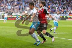 1. BL - Saison 2015/2016 - FC Ingolstadt 04 - Schalke 04 - Romain Brègerie (#18 FC Ingolstadt 04) - Franco Di Santo (9, Schalke) - Foto: Meyer Jürgen