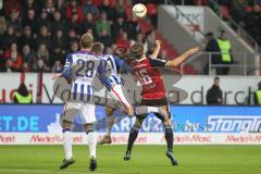 1. BL - Saison 2015/2016 - FC Ingolstadt 04 - Hertha BSC - Lukas Hinterseer (#16 FC Ingolstadt 04) - Plattenhardt Marvin (Hertha BSC) - Lustenberger Fabian (Hertha BSC) - Foto: Jürgen Meyer