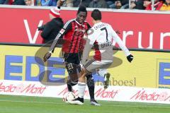 1. BL - Saison 2015/2016 - FC Ingolstadt 04 - Bayer 04 Leverkusen - Danny da Costa (#21 FC Ingolstadt 04) - Chicharito - Foto: Meyer Jürgen