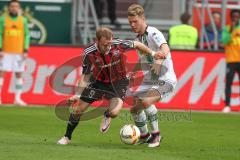 1. BL - Saison 2015/2016 - FC Ingolstadt 04 - Borussia Mönchengladbach - Moritz Hartmann (#9 FC Ingolstadt 04) - Elvedi Nico #30 weiss Gladbach - Foto: Meyer Jürgen