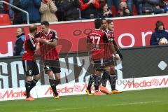 1. Bundesliga - Fußball - FC Ingolstadt 04 - VfB Stuttgart - Moritz Hartmann (9, FCI) trifft zum 1:0 für Ingolstadt Tor Jubel, Benjamin Hübner (5, FCI)