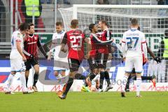 1. BL - Saison 2015/2016 - FC Ingolstadt 04 - 1. FSV Mainz 05 - Moritz Hartmann (#9 FC Ingolstadt 04)  mit einem Strafstoß/Elfmeter - Elias Kachunga (#25 FC Ingolstadt 04) - Robert Bauer (#23 FC Ingolstadt 04) - Jubel - Foto: Meyer Jürgen