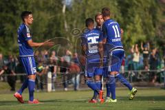 1. Bundesliga - Fußball - Testspiel - FC Ingolstadt 04 - VfR Aalen - Tor zum 3:0 durch Tomas Pekhart (11, FCI) links Benjamin Hübner (5, FCI) Elias Kachunga (25, FCI) und Lukas Hinterseer (16, FCI) gratulieren, Jubel