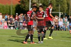 Freundschaftsspiel - Saison 2015/2016 - FC Ingolstadt 04 - SpVgg Greuther Fürth - Elias Kachunga (#25 FC Ingolstadt 04) mit dem 2:1 Führungstreffer - Pledl Thomas (#30 FC Ingolstadt 04) freut sich über das Tor von Elias Kachunga (#25 FC Ingolstadt 04) - F