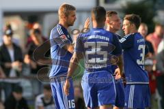 1. Bundesliga - Fußball - Testspiel - FC Ingolstadt 04 - VfR Aalen - 2:0 Tor durch links Lukas Hinterseer (16, FCI) Jubel mit Elias Kachunga (25, FCI) Thomas Pledl (30, FCI) rechts