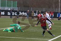 A-Junioren Bundesliga SW - FC Ingolstadt 04 - FC Bayern München - links Torwart Ron Hoffmann chancenlos und rechts Tjark Dannemann erzielt das 1:0 Tor, Jubel