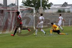 FC Ingolstadt - A-Junioren Bundesliga - Saison 2015/2016 - FC Ingolstadt 04- SC Freiburg - Scintu Yomi rot Ingolstadt schießt den 1:1 Ausgleichstreffer - Frommann Constantin Torwart Freiburg - Foto: Jürgen Meyer