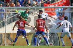 DFB-Pokal - 1. Runde - Fußball - FC Ingolstadt 04 - SpVgg Unterhaching - Torwart Örjan Haskjard Nyland (26, FCI) rettet vor dem Tor mit Benjamin Hübner (5, FCI)