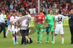 1. Bundesliga - Fußball - SC Freiburg - FC Ingolstadt 04 - Spiel ist aus, 1:1 Endstand, Ingolstadt 17. Platz, Abstieg, hängende Köpfe, Alfredo Morales (6, FCI)  Torwart Örjan Haskjard Nyland (1, FCI) Torwart Martin Hansen (35, FCI) Marvin Matip (34, FCI)