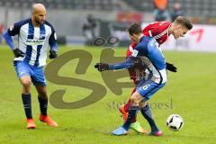 1. BL - Saison 2016/2017 - Hertha BSC - FC Ingolstadt 04 - Max Christiansen (#19 FCI) mit einem Dribbling - Vladimir Darida (#6 Hertha) - Foto: Meyer Jürgen