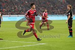 1. Bundesliga - Fußball - Bayer Leverkusen - FC Ingolstadt 04 - Alfredo Morales (6, FCI)  rechts trifft zum 0:1 Tor Jubel