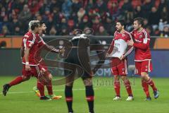 1. Bundesliga - Fußball - Bayer Leverkusen - FC Ingolstadt 04 - Tor Jubel 1:2 Almog Cohen (36, FCI) mit Markus Suttner (29, FCI), links Almog Cohen (36, FCI) Anthony Jung (3, FCI)