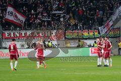 1. Bundesliga - Fußball - Eintracht Frankfurt - FC Ingolstadt 04 - Sieg in Frankfurt 0:2 für Ingolstadt, Jubel Alfredo Morales (6, FCI)  Markus Suttner (29, FCI)  Roger de Oliveira Bernardo (8, FCI)