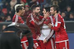 1. Bundesliga - Fußball - Bayer Leverkusen - FC Ingolstadt 04 - Tor Jubel 1:2 Almog Cohen (36, FCI) mit Markus Suttner (29, FCI), links Almog Cohen (36, FCI) Anthony Jung (3, FCI)