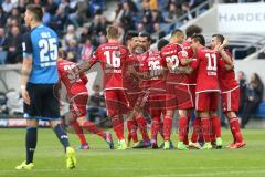 1. Bundesliga - Fußball - TSG 1899 Hoffenheim - FC Ingolstadt 04 - Tor Jubel Eigentor durch Hoffenheim, Niklas Süle (TSG 25) links, mitte Alfredo Morales (6, FCI)  Lukas Hinterseer (16, FCI) Marcel Tisserand (32, FCI) Darío Lezcano (11, FCI) Markus Suttne