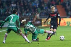 1. Bundesliga - Fußball - Werder Bremen - FC Ingolstadt 04 - rechts Florent Hadergjonaj (33, FCI) kommt an mitte Serge Gnabry (29 Bremen) und Santiago Garcia (2 Bremen) vorbei