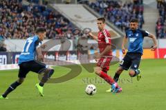 1. Bundesliga - Fußball - TSG 1899 Hoffenheim - FC Ingolstadt 04 - Steven Zuber (TSG 17) Stefan Lex (14, FCI) Kerem Demirbay (TSG 13)