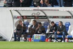 1. Bundesliga - Fußball - TSG 1899 Hoffenheim - FC Ingolstadt 04 - Trainerbank Cheftrainer Maik Walpurgis (FCI) Co-Trainer Michael Henke (FCI) Co-Trainer Ovid Hajou (FCI) Torwarttrainer Martin Scharfer (FCI) Sportdirektor Thomas Linke (FCI)  enttäuscht, G