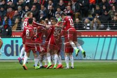 1. Bundesliga - Fußball - Eintracht Frankfurt - FC Ingolstadt 04 - Tor Jubel Treffer mitte Romain Brégerie (18, FCI) 0:1