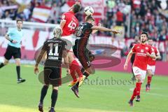 1. BL - Saison 2016/2017 - FSV Mainz 05 - FC Ingolstadt 04 - Lukas Hinterseer (#16 FCI) beim Kopfball mit Alexander Hack (42 Mainz) - Foto: Meyer Jürgen