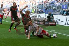 1. BL - Saison 2016/2017 - Hamburger SV - FC Ingolstadt 04 - Tobias Levels (#28 FCI) -Filip Kostic (#17 Hamburg) -  Moritz Hartmann (#9 FCI) - Foto: Meyer Jürgen