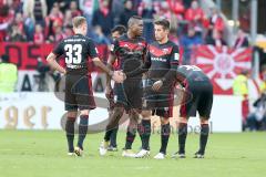 1. BL - Saison 2016/2017 - FSV Mainz 05 - FC Ingolstadt 04 - Florent Hadergjonaj (#33 FCI) - Stefan Lex (#14 FCI) - Roger de Oliveira Bernardo (#8 FCI) - Lukas Hinterseer (#16 FCI) - Marvin Matip (#34 FCI) - enttäuscht nach der Niederlage - Foto: Meyer Jü