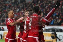 1. Bundesliga - Fußball - Bayer Leverkusen - FC Ingolstadt 04 - Tor Jubel Alfredo Morales (6, FCI) mit Marcel Tisserand (32, FCI) Anthony Jung (3, FCI) Markus Suttner (29, FCI)