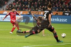 1. Bundesliga - Fußball - Bayer Leverkusen - FC Ingolstadt 04 - Almog Cohen (36, FCI) trifft zum 2:1 Tor Jubel über Tin Jedvaj (16 Leverkusen ) Aleksandar Dragovic (Leverkusen 6)