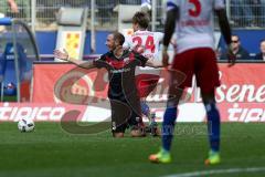 1. BL - Saison 2016/2017 - Hamburger SV - FC Ingolstadt 04 - Moritz Hartmann (#9 FCI) unzufrieden mit der Entscheidung des Schiedsrichters - Foto: Meyer Jürgen