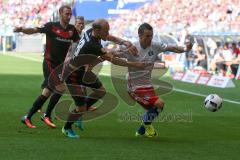 1. BL - Saison 2016/2017 - Hamburger SV - FC Ingolstadt 04 - Tobias Levels (#28 FCI) -Filip Kostic (#17 Hamburg) -  Moritz Hartmann (#9 FCI) - Foto: Meyer Jürgen