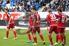 1. Bundesliga - Fußball - TSG 1899 Hoffenheim - FC Ingolstadt 04 - Tor Almog Cohen (36, FCI) Jubel mit Darío Lezcano (11, FCI) Romain Brégerie (18, FCI) Pascal Groß (10, FCI) Alfredo Morales (6, FCI)  Florent Hadergjonaj (33, FCI)