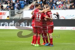 1. Bundesliga - Fußball - TSG 1899 Hoffenheim - FC Ingolstadt 04 - Tor Almog Cohen (36, FCI) Jubel mit Darío Lezcano (11, FCI) Romain Brégerie (18, FCI) Pascal Groß (10, FCI)