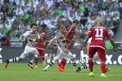 1. Bundesliga - Fußball - Borussia Mönchengladbach - FC Ingolstadt 04 - 2:0 - von links Fabian Johnson (#19 Borussia) Tony Jantschke (#24 Borussia) Pascal Groß (10, FCI) Darío Lezcano (11, FCI)