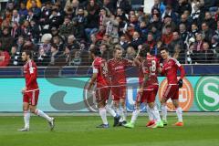 1. Bundesliga - Fußball - Eintracht Frankfurt - FC Ingolstadt 04 - Tor Jubel Treffer mitte Romain Brégerie (18, FCI) 0:1 mit Pascal Groß (10, FCI) Darío Lezcano (11, FCI) Marvin Matip (34, FCI)