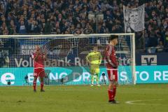 1. Bundesliga - Fußball - FC Schalke 04 - FC Ingolstadt 04 - Tor für Schalke in der Nachspielzeit, 1:0, Enttäuschung bei Ingolstadt, Torwart Martin Hansen (35, FCI) links Marvin Matip (34, FCI) schreit, rechts Alfredo Morales (6, FCI)