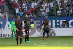 1. Bundesliga - Fußball - Hamburger SV - FC Ingolstadt 04 - enttäuscht nach dem Tor zum 1:0 Moritz Hartmann (9, FCI) Tobias Levels (28, FCI) Marvin Matip (34, FCI)