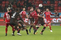 1. Bundesliga - Fußball - Bayer Leverkusen - FC Ingolstadt 04 - rechts Anthony Jung (3, FCI) Kampf um den Ball, Tin Jedvaj (16 Leverkusen ) Jonathan Tah (Leverkusen 4)