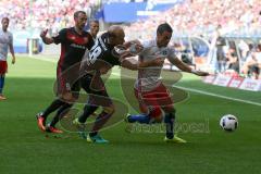 1. BL - Saison 2016/2017 - Hamburger SV - FC Ingolstadt 04 - Tobias Levels (#28 FCI) -Filip Kostic (#17 Hamburg) -  Moritz Hartmann (#9 FCI) - Foto: Meyer Jürgen