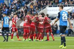 1. Bundesliga - Fußball - TSG 1899 Hoffenheim - FC Ingolstadt 04 - Tor Jubel Eigentor durch Hoffenheim, Nadiem Amiri (TSG 18) Niklas Süle (TSG 25) rechts, mitte Alfredo Morales (6, FCI)  Lukas Hinterseer (16, FCI) Marcel Tisserand (32, FCI) Darío Lezcano 