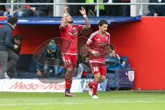 1. BL - Saison 2016/2017 - FC Ingolstadt 04 - Borussia Dortmund - Lezano Farina,Dario (#37 FCI) mit dem 3:1 Führungstreffer - jubel - Almog Cohen (#36 FCI) - Foto: Meyer Jürgen