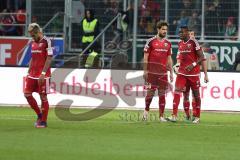 1. BL - Saison 2016/2017 - FC Ingolstadt 04 - FC Augsburg - Enttäuschung bei Lezano Farina,Dario (#37 FCI) - Romain Brègerie (#18 FCI) - Roger de Oliveira Bernardo (#8 FCI) - Foto: Meyer Jürgen