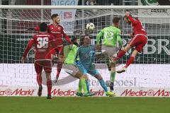 1. BL - Saison 2016/2017 - FC Ingolstadt 04 - VFL Wolfsburg - Moritz Hartmann (#9 FCI) mit einem Kopfball - Yannick Gerhardt (13 Wolfsburg)  - Foto: Meyer Jürgen
