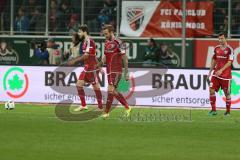 1. BL - Saison 2016/2017 - FC Ingolstadt 04 - FC Augsburg - Enttäuschung bei Moritz Hartmann (#9 FCI) - Romain Brègerie (#18 FCI) - Markus Suttner (#29 FCI) - Foto: Meyer Jürgen