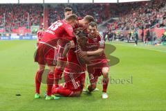 1. Bundesliga - Fußball - FC Ingolstadt 04 - Werder Bremen - Darío Lezcano (11, FCI) zieht ab trifft zum 1:0 Tor Jubel, Pascal Groß (10, FCI) Florent Hadergjonaj (33, FCI) Max Christiansen (19, FCI)