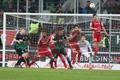 1. BL - Saison 2016/2017 - FC Ingolstadt 04 - FC Augsburg - Marvin Matip (#34 FCI) - Roger de Oliveira Bernardo (#8 FCI) - Markus Suttner (#29 FCI) beim Kopfball - Martin Hansen Torwart(#35 FCI) - Romain Brègerie (#18 FCI) - Foto: Meyer Jürgen