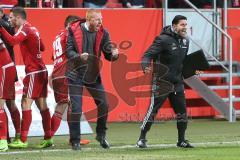 1. BL - Saison 2016/2017 - FC Ingolstadt 04 - 1.FC Köln - Die Mannschaft freut sich über den 2:2 Ausgleichstreffer von Romain Brègerie (#18 FCI) - Jubel - Tor - Maik Walpurgis (Trainer FCI) - Ovid Hajou (Co-Trainer FCI) - Foto: Meyer Jürgen